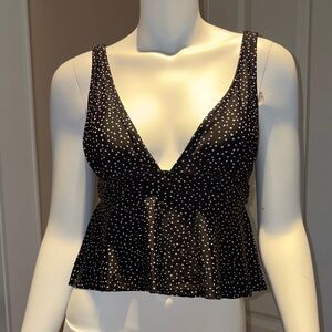 Polka Dot V-Neck Peplum Tankini Top
